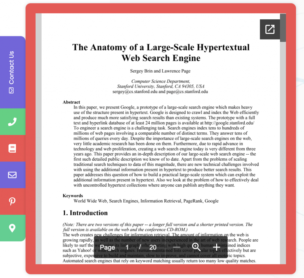 Embedded pdf document in My Sticky Elements