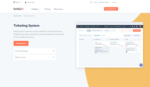 HubSpot’s ticketing system allows live chat agents to catalog customer service requests.