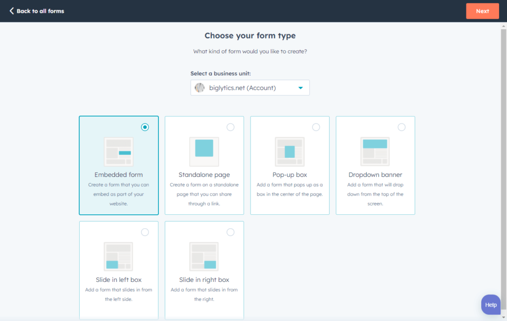 Hubspot's forms types