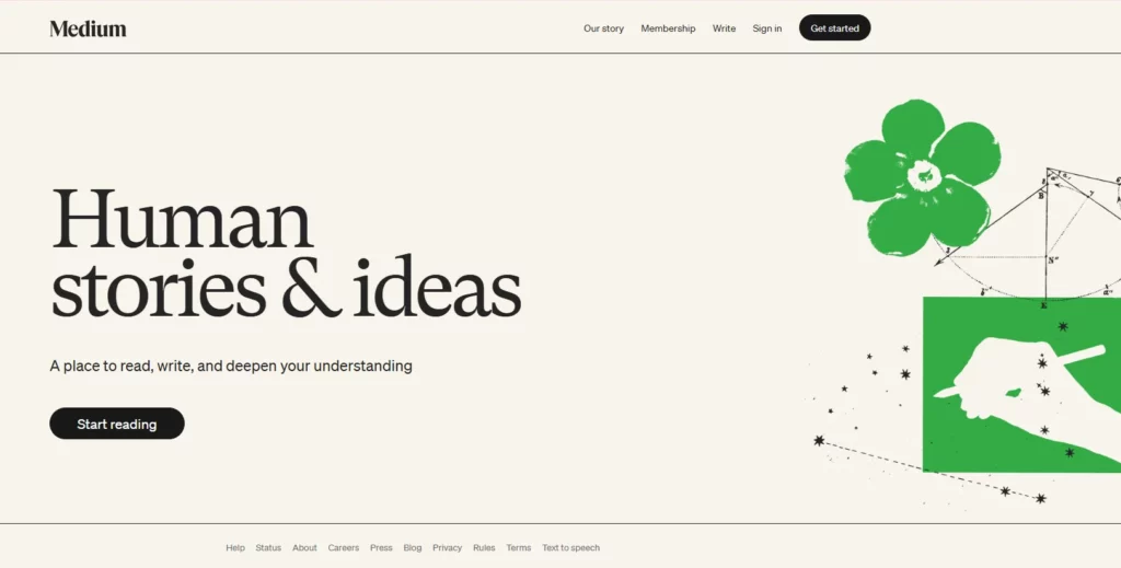 Medium's website landing page