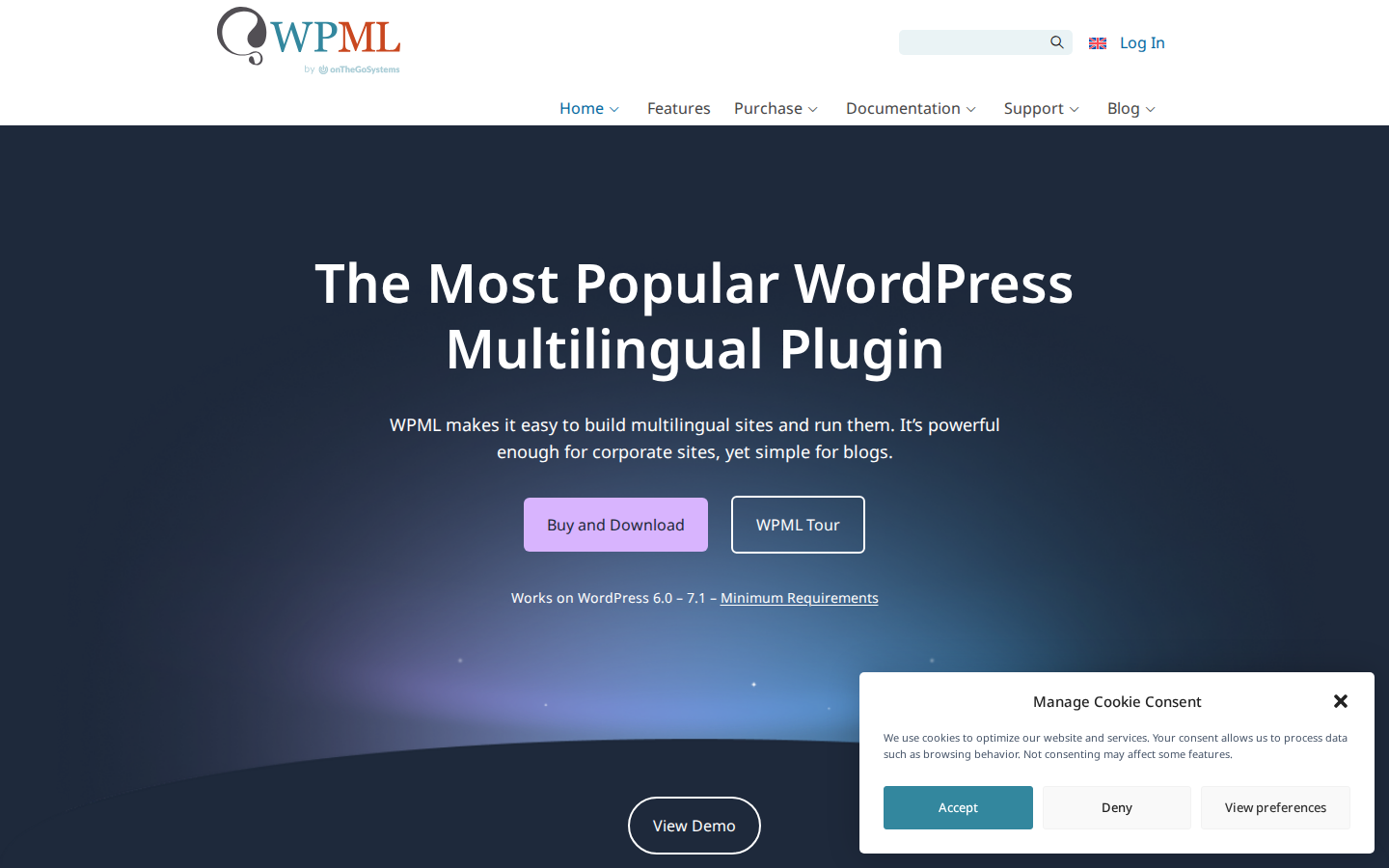 WPML multilingual WordPress translation plugin product page showing translation workflow and website localization features