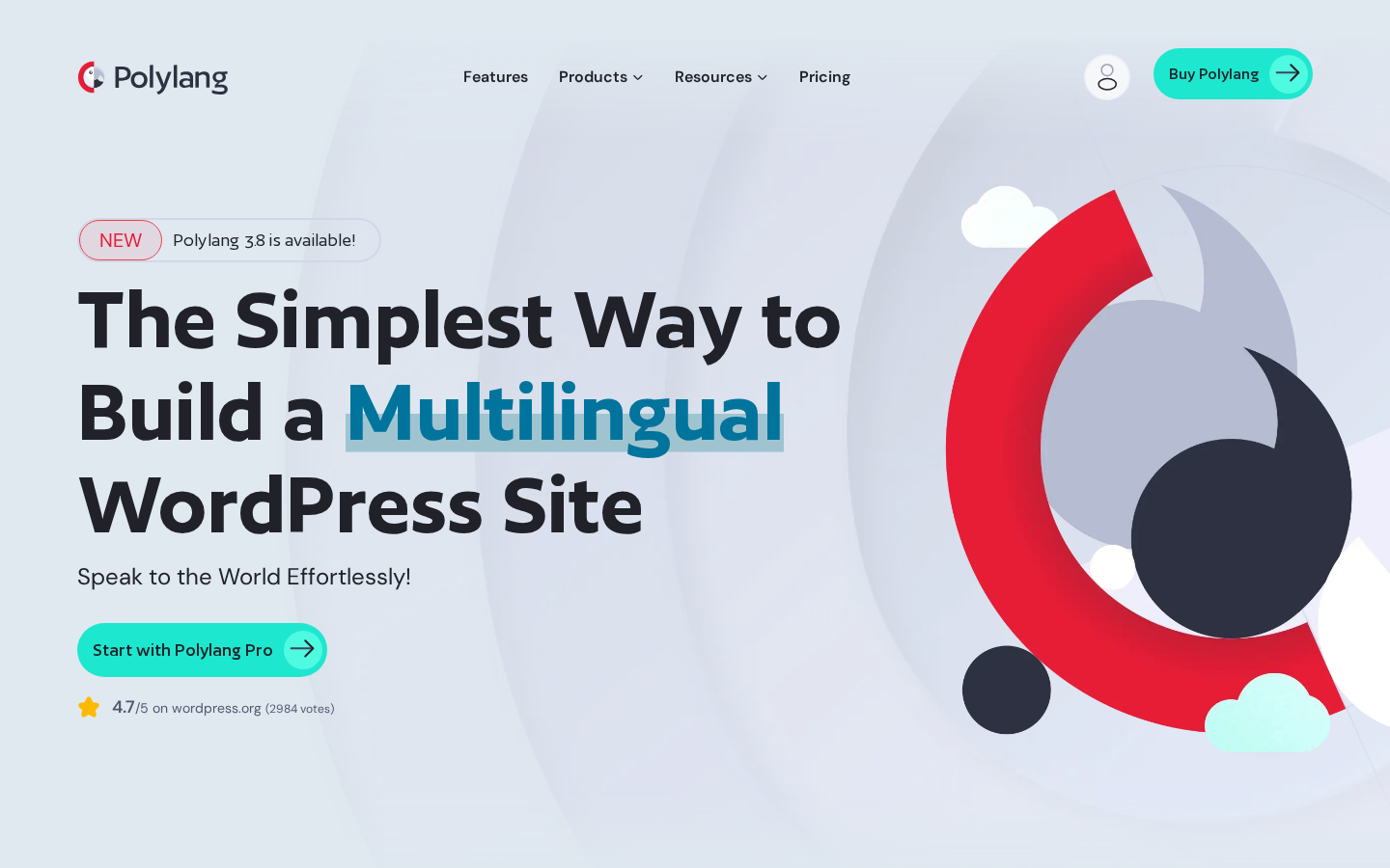 Polylang multilingual WordPress plugin product page showing its modular translation approach and paid extensions